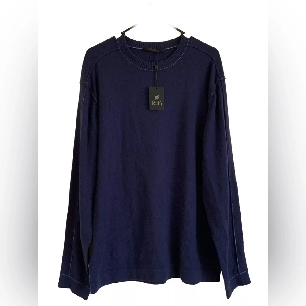 Raffi Sweater‎ Mens XL Indigo Wool/Cotton/Cashmere Pullover Crew Neck